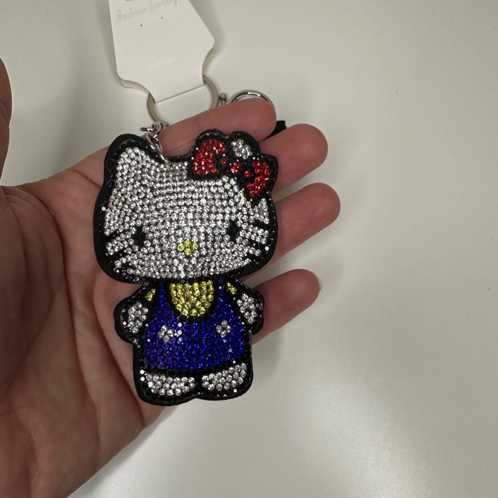NWT Rhinestone Hello Kitty Keychain Bag Charm Black Vegan Suede - Picture 3 of 11